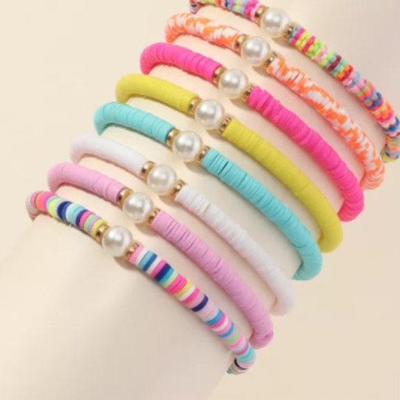 🔴Pearl and Alloy Stretch Bracelet-Aqua - Picture 3 of 5